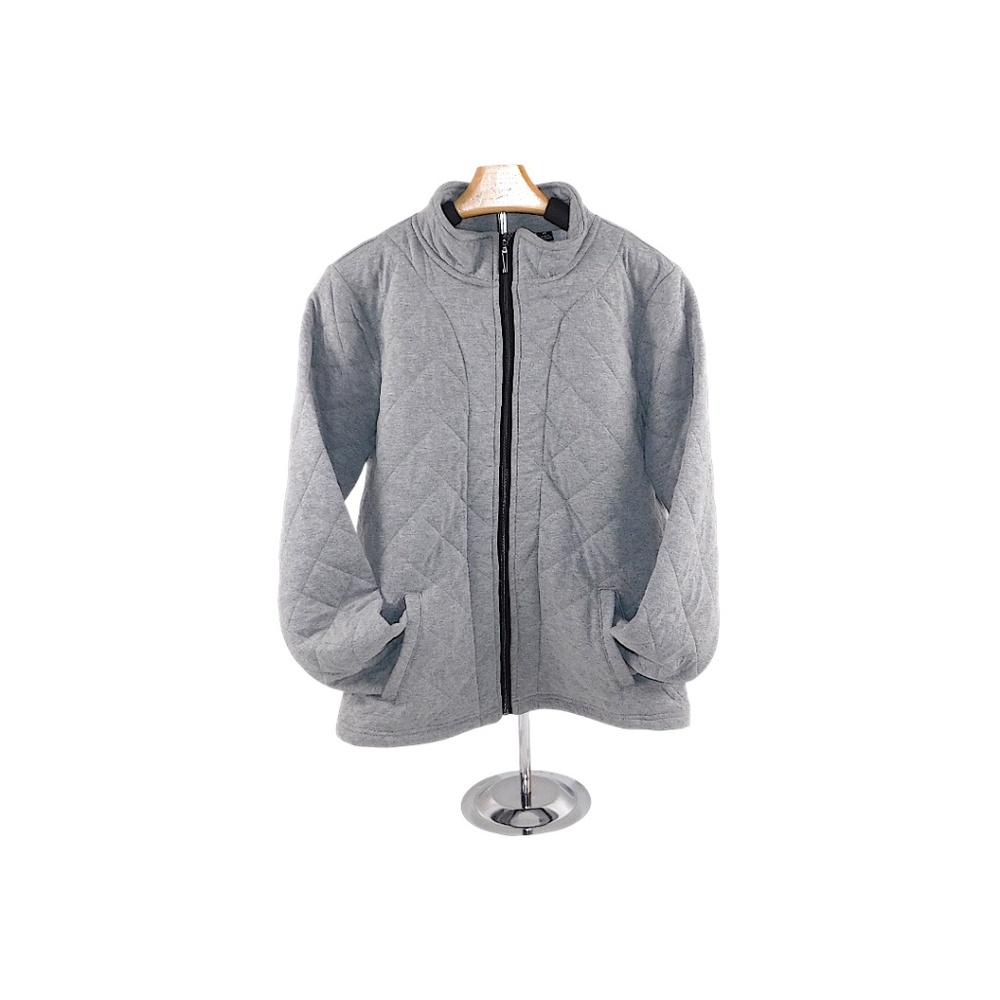 Onque‎ Casual Quilted Zip-Up Jacket Light Gray Size M NWT